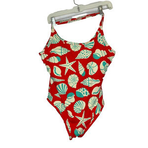 Womens XL Hanna Andersson Red Seashell Nautical One Piece Swimsuit Strappy Nylon